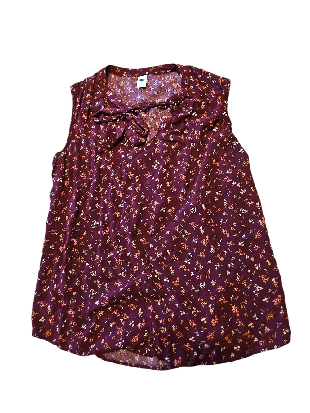 Sleeveless Tie Neck Floral Tank Top - Burgundy Navy Coral Old Navy Size Medium
